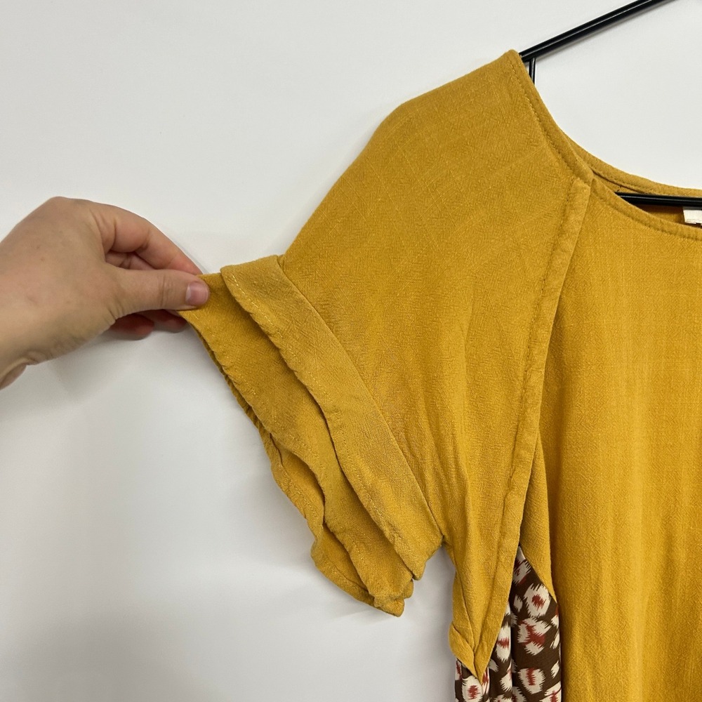 Boho Linen Blend Fringe Tunic Top Small Mustard Earthy Artsy Lagenlook Indie‎ - Picture 2 of 9